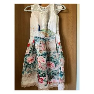 Floral womens Dress with Peacock Design